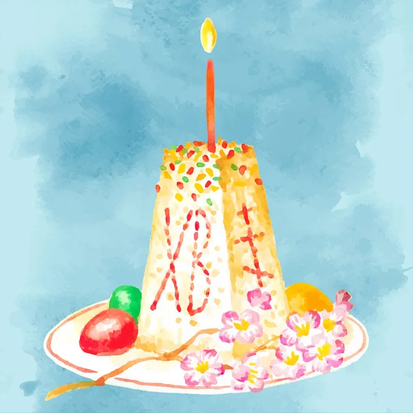 Osterkäsekuchen Mit Kerze Aquarell Illustration — Stockfoto