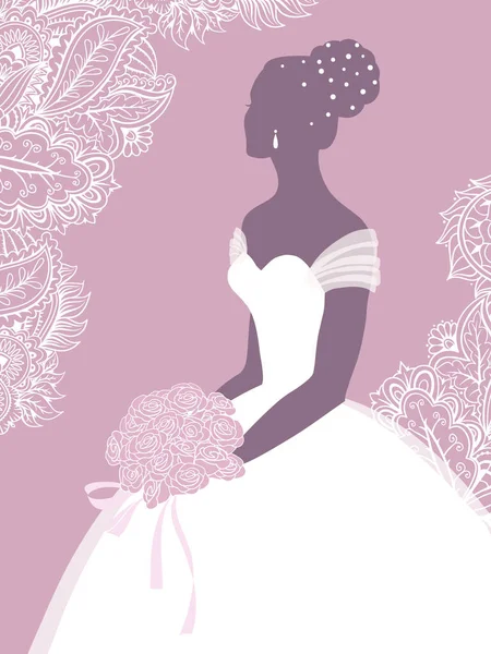 バラの花束 デザインのためのベクトルイラスト グリーティングカードや招待状を保持する美しい花嫁 — ストックベクタ