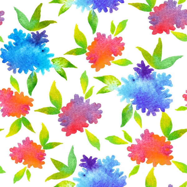 Handbemalung Aquarell Rote Und Blaue Blumen Nahtloses Muster — Stockfoto