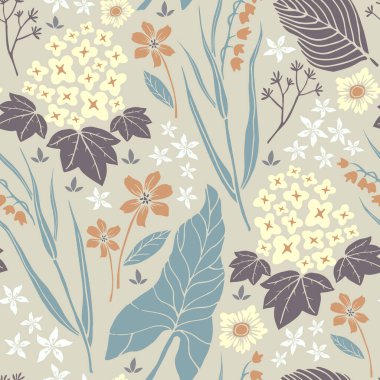 Soyut el çizimi çiçekli vintage doğa vektörü kusursuz desen.