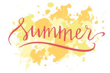 Yaz, soyut renk noktalarına el boyası harfleri, yaz tasarımı, afiş, tipografi posteri..