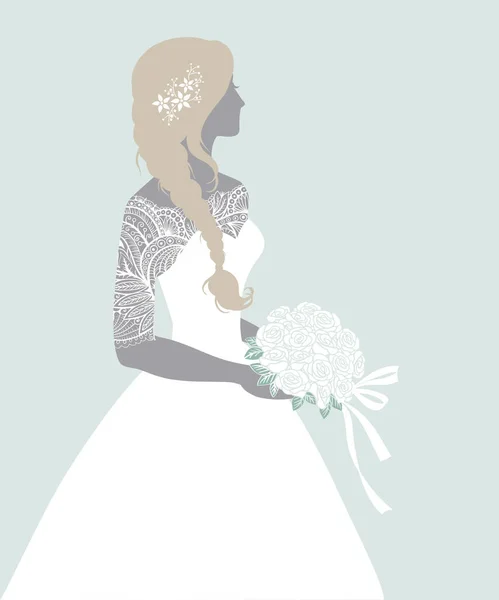 Belle Mariée Tenant Bouquet Roses Illustration Vectorielle Pour Carte Vœux — Image vectorielle