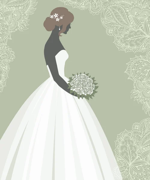 Невеста Свадебном Платье Векторная Иллюстрация Дизайну Приглашение Листовка Поздравительная Открытка — стоковый вектор