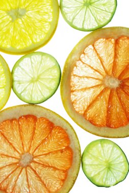 Dilimlenmiş narenciye arkaplanı, portakal, limon,