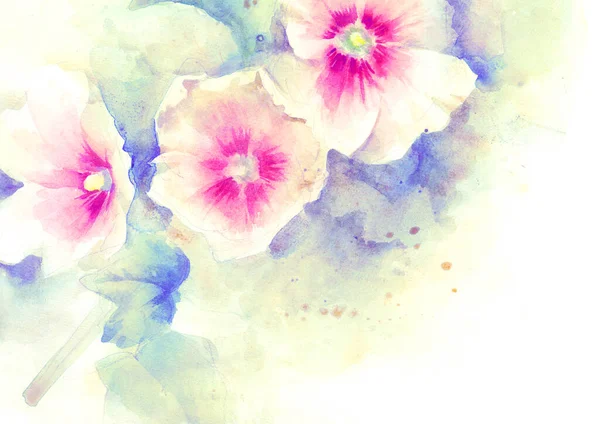 Fleurs Rose Mauve Illustration Aquarelle Peinte Main Modèle Pour Carte — Photo