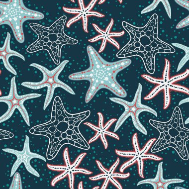 Deniz yıldızlarının elleri vektörleri pürüzsüz çiziyor. Deniz ve yaz geçmişi.