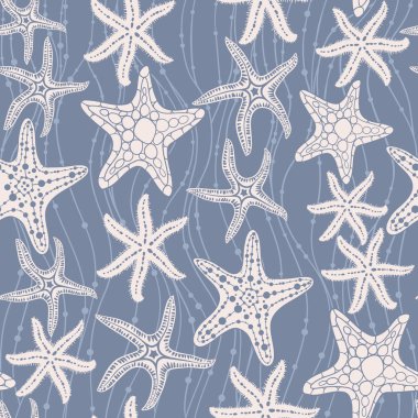 Deniz yıldızlarının elleri vektörleri pürüzsüz çiziyor. Deniz ve yaz geçmişi.