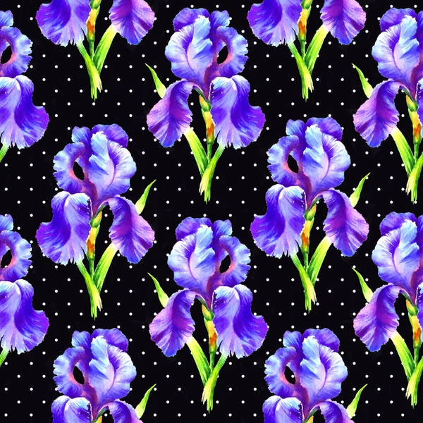 Iris Lilac Hand Painted Watercolor Seamless Pattern Template Textile Wallpaper — 스톡 사진