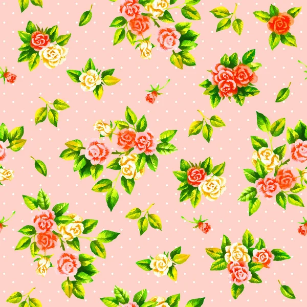 Rózsa Kézi Festék Akvarell Évjárat Zökkenőmentes Minta Sablon Textil Tapéta — Stock Fotó