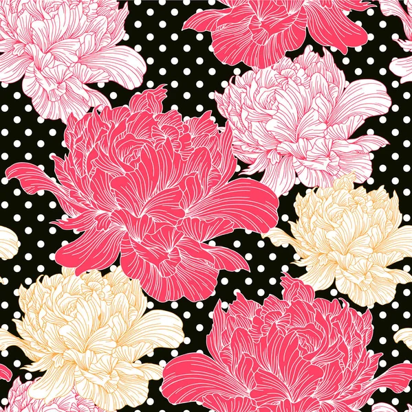 Handgezeichnete Leinen Pfingstrose Blume Vektor Nahtlose Muster Illustration Für Design — Stockvektor