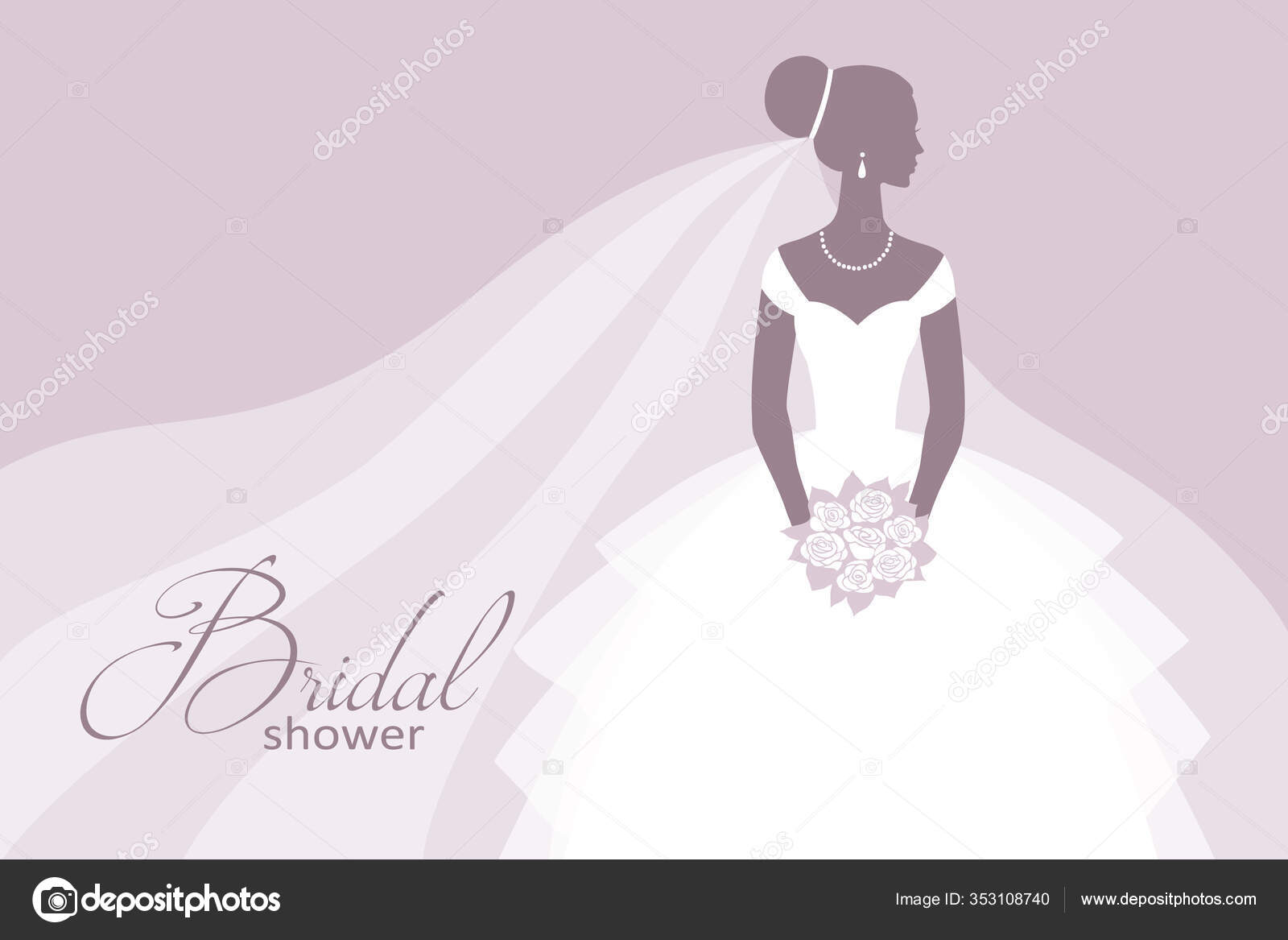 Bride Wedding Dress Holding Bouquet Vector Illustration Design ...