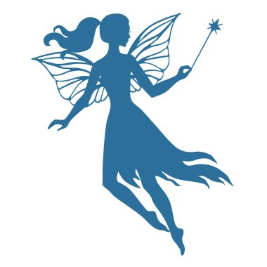 Uçan perinin silueti, beyaz üzerine izole edilmiş vektör çizimi.