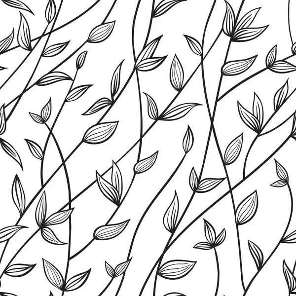 Hand Drawn Plants Seaweeds Vector Seamless Pattern Decorative Simply Background — 스톡 벡터