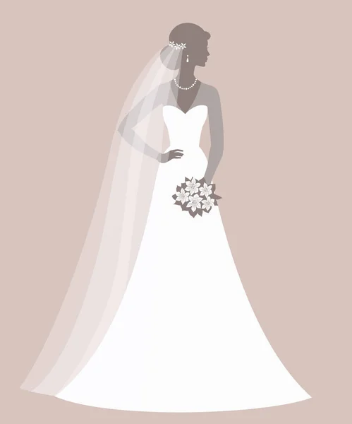 Bride Holding Bouquet Vector Illustration Greeting Card Invitation Banner Flyer — 스톡 벡터