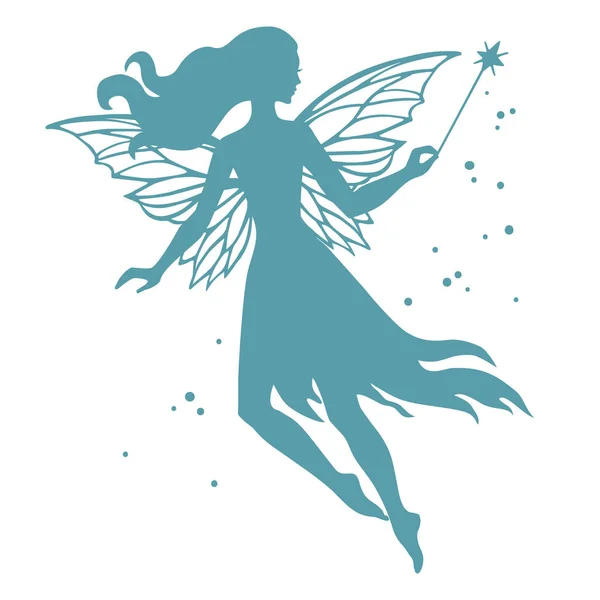 Silhouette Flying Fairy Vector Illustration Isolated White — Stock Vector