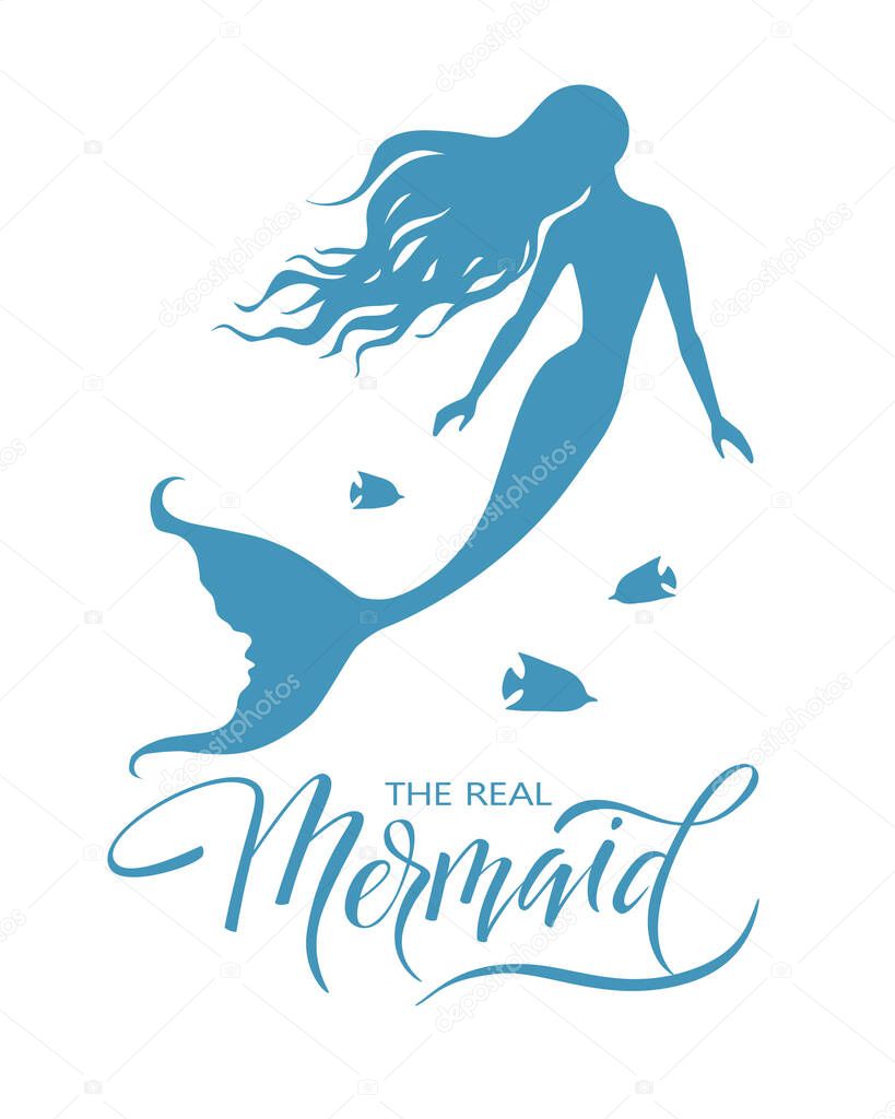 Mermaid  silhouette vector  illustration isolated on white background, logo, t-shirt design.