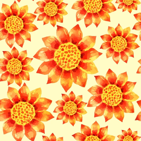 Bunga Matahari Bergaya Dekoratif Warna Air Vektor Pola Mulus - Stok Vektor