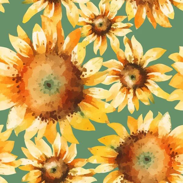 Sunflowers Watercolor Vektor Pola Mulus - Stok Vektor