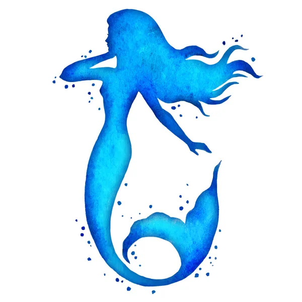 Sirena Dipinto Mano Acquerello Vettoriale Silhouette Illustrazione — Vettoriale Stock