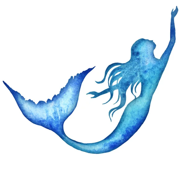 Mermaid Hand Painted Watercolor Vector Silhouette Illustration — Stock Vector