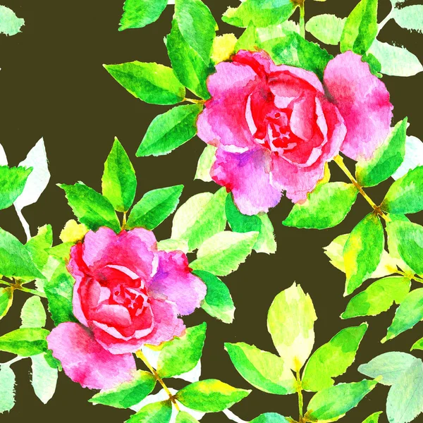 Акварель Ручна Фарба Рожеві Троянди Растровий Безшовний Візерунок Фон Веб — стокове фото
