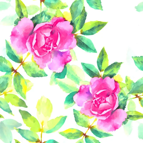 Watercolor hand paint pink roses, raster seamless pattern. Background for web pages, wedding, save the date invitations and cards, fabric texture.