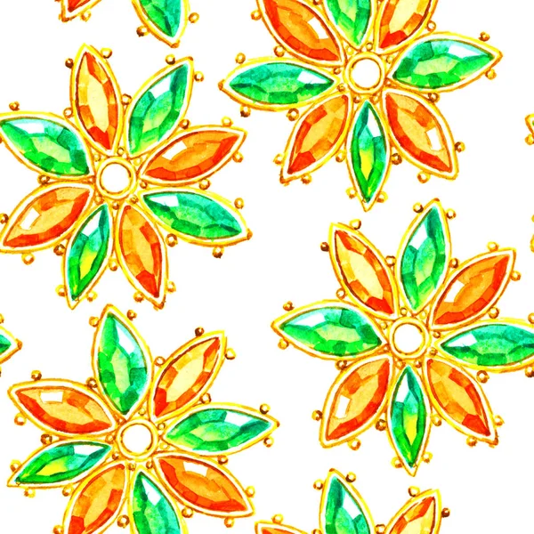Seamless Pattern Watercolor Hand Painted Jewelry Flower Decoration Elements White — Stock Photo, Image