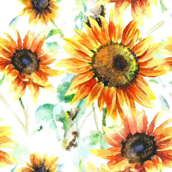 Watercolor hand paint sunflowers seamless pattern