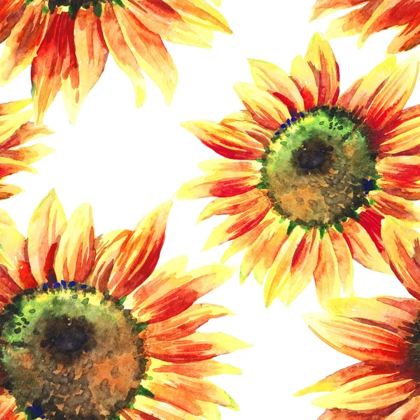 水彩画向日葵无缝图案 纺织品模板 包装纸 — 图库照片