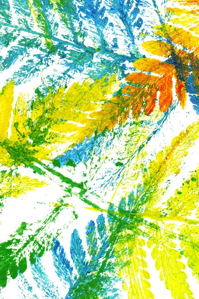 Kolorowe Tło Nadrukiem Liści Paproci Farba Ręczna Natura Tło — Zdjęcie stockowe