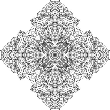 Tasarım, boyama kitabı, dövme, mehendi, tişört baskısı için soyut yuvarlak keten vektör deseni