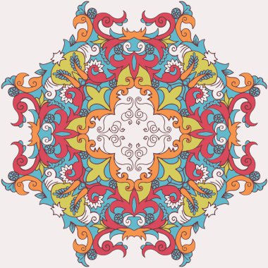 Tasarım için soyut simetri süsü, çiçek desenli vektör çizimi.