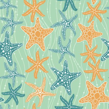 Deniz yıldızlarının elleri vektörleri pürüzsüz çiziyor. Deniz ve yaz geçmişi.