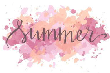 Yaz, el yazısı vektör harfleri soyut renk noktaları, yaz tasarımı, afiş, tipografi posteri.