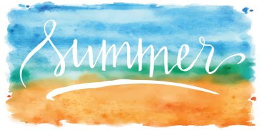 Yaz, suluboya arkaplan üzerine el yazısı vektör harfleri.