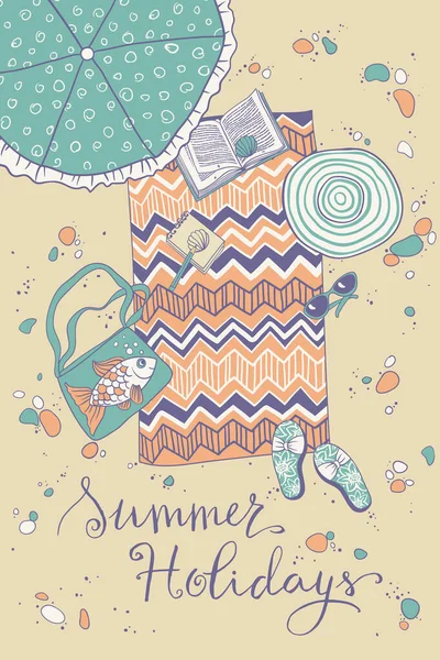 Hand Drawn Summertime Beach Vector Illustration Poster Greeting Card Invitation — Stock Vector