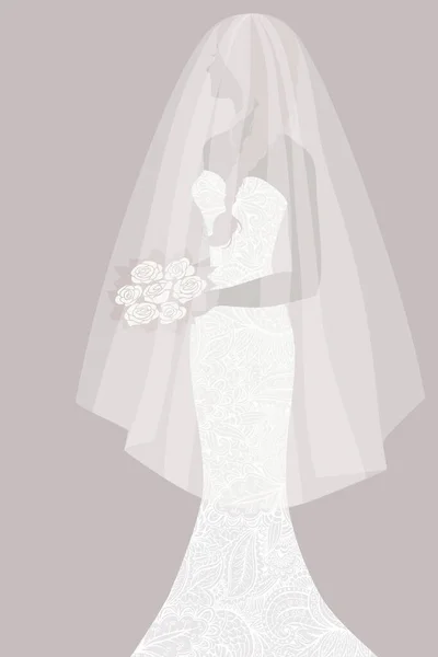 新娘穿着婚纱 拿着一束鲜花 带着病媒图解 — 图库矢量图片
