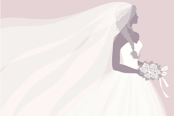 Braut Brautkleid Einen Strauß Der Hand Vektorillustration — Stockvektor