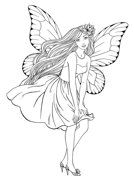Beautiful Fairy Posing Dress Hand Drawn Linen Vector Illustration White — Stock Vector
