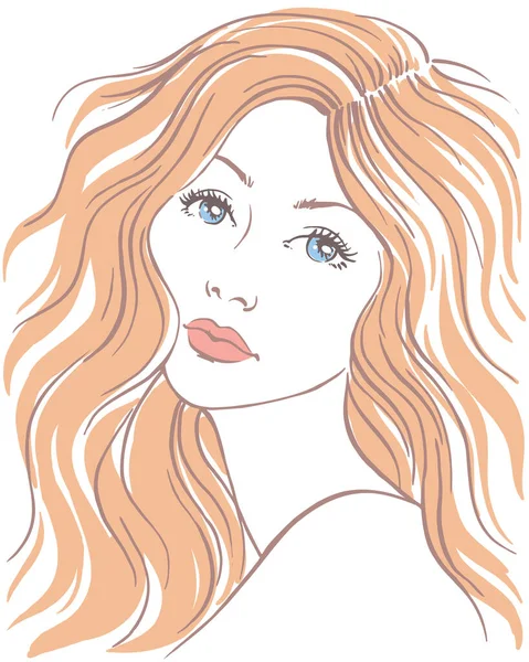 美丽的年轻女子 红头发 手绘亚麻布画图 — 图库矢量图片