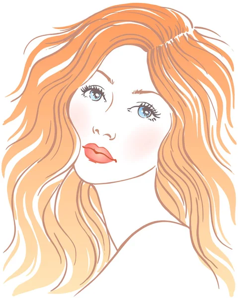 Krásné Mladé Ženy Dlouhými Vlnitými Vlasy Ručně Kreslené Plátno Vektorové — Stockový vektor