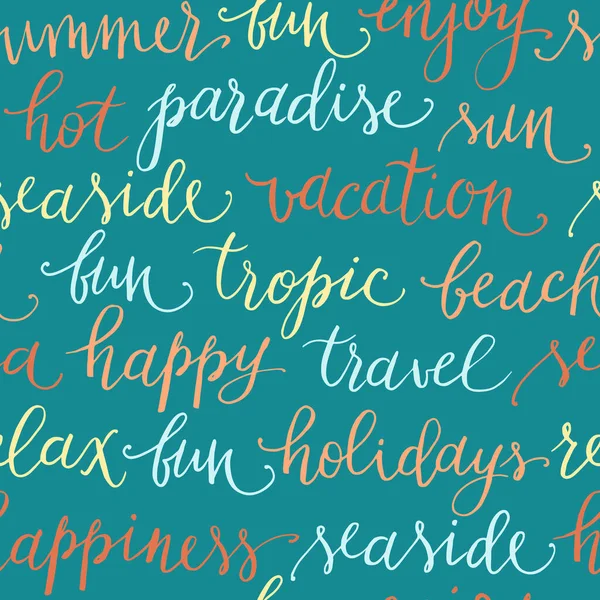 Handwritten Lettering Topic Holidays Summer Vector Seamless Pattern — Stock Vector