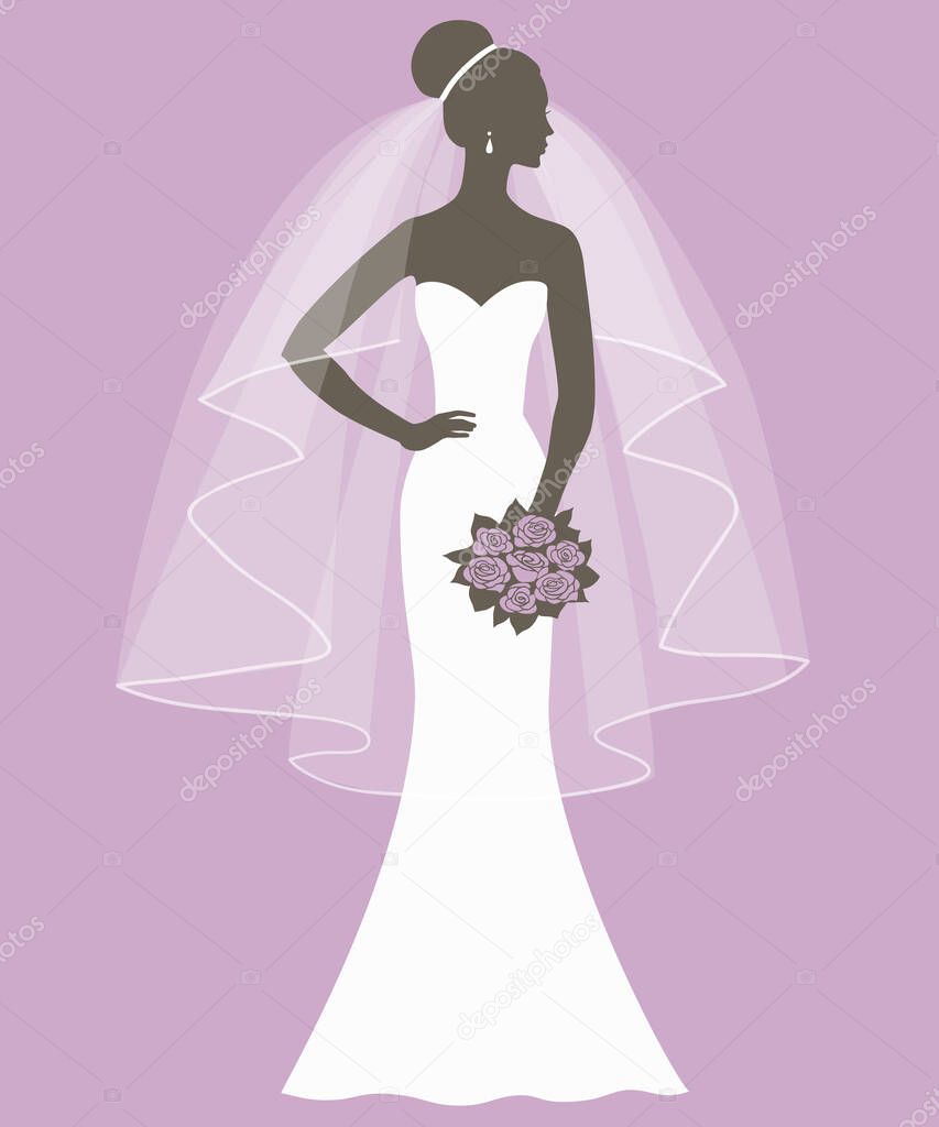 Bride holding a bouquet, vector illustration.