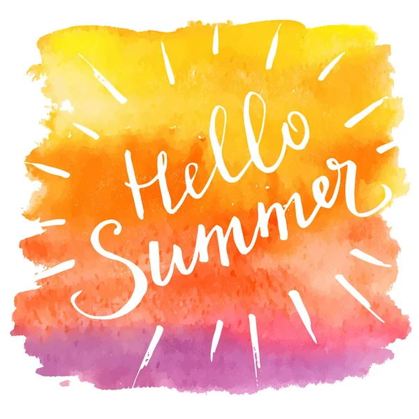 Hand Lettering Text Hello Summer Φόντο Ακουαρέλας Διανυσματική Τυπογραφική Απεικόνιση — Διανυσματικό Αρχείο