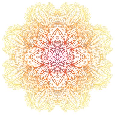 Yuvarlak çiçekli süs deseni. Dekoratif unsur. El çizimi mandala arkaplanı