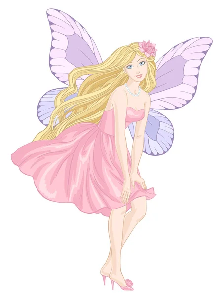 Beautiful Fairy Pink Fluttering Dress Hand Drawn Vector Illustration White — Stock Vector