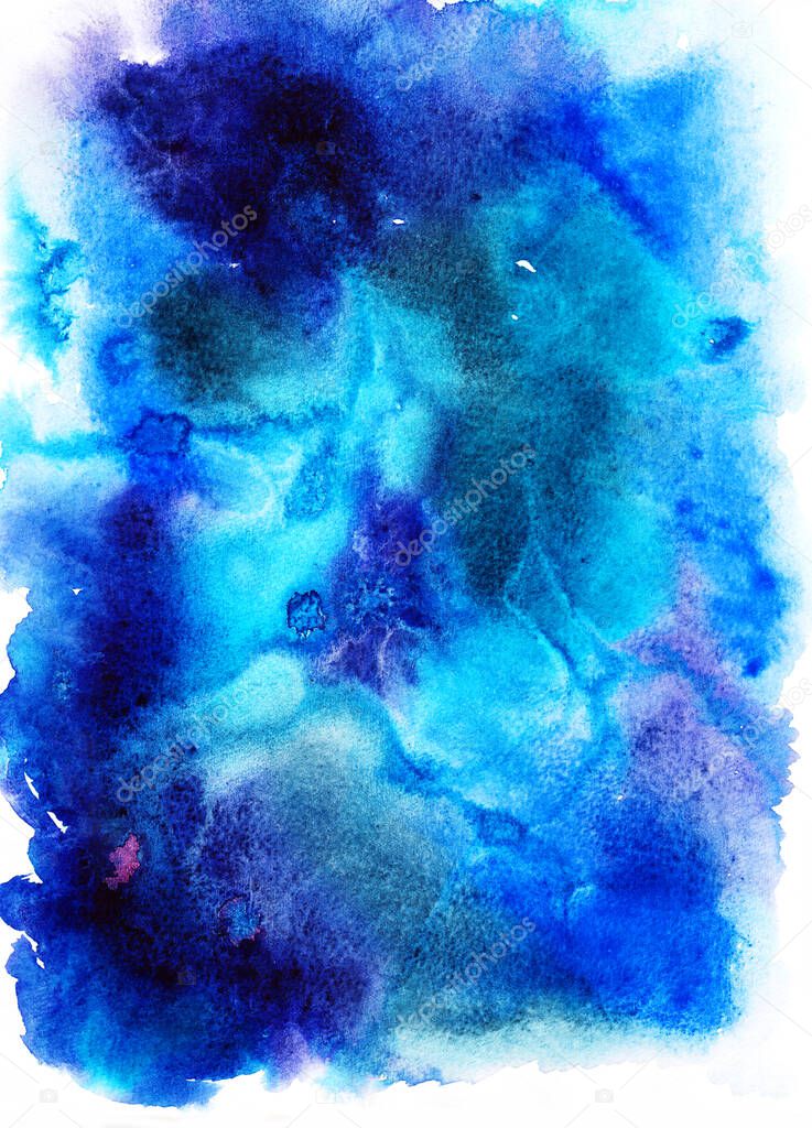 Hand painted watercolor blue texture, abstract hand made background.