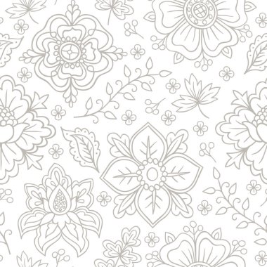 El çizimi çiçekler ve böğürtlenler, soyut vektörler pürüzsüz desen.