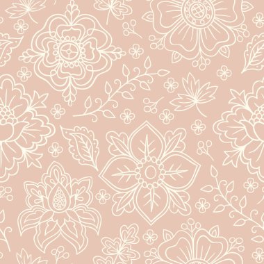 El çizimi çiçekler ve böğürtlenler, soyut vektörler pürüzsüz desen.