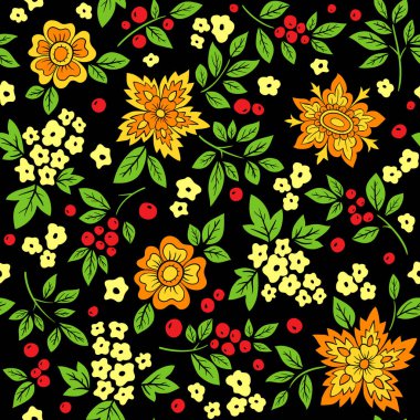 Dekoratif el, soyut çiçekli vektör, kusursuz desen.